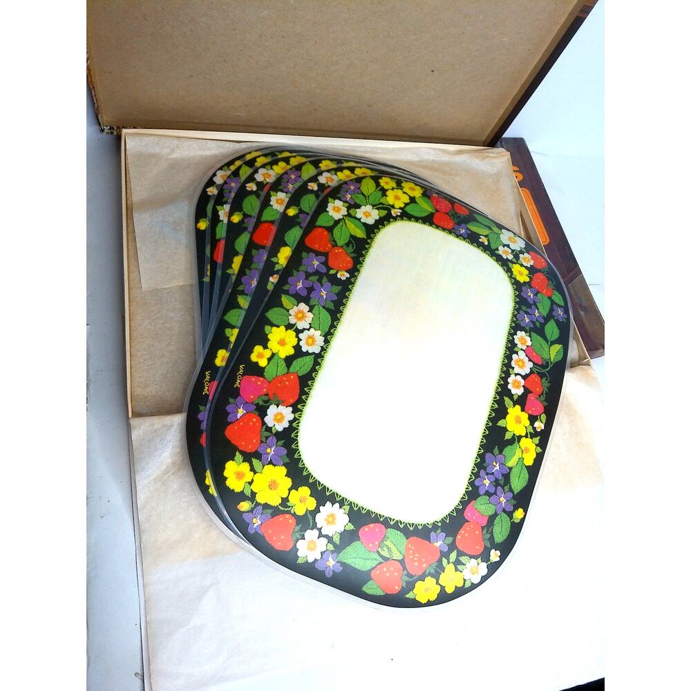 Vintage 70s Bright of America Strawberry Placemats Set 6 Retro Cottagecore New - Picture 9 of 13